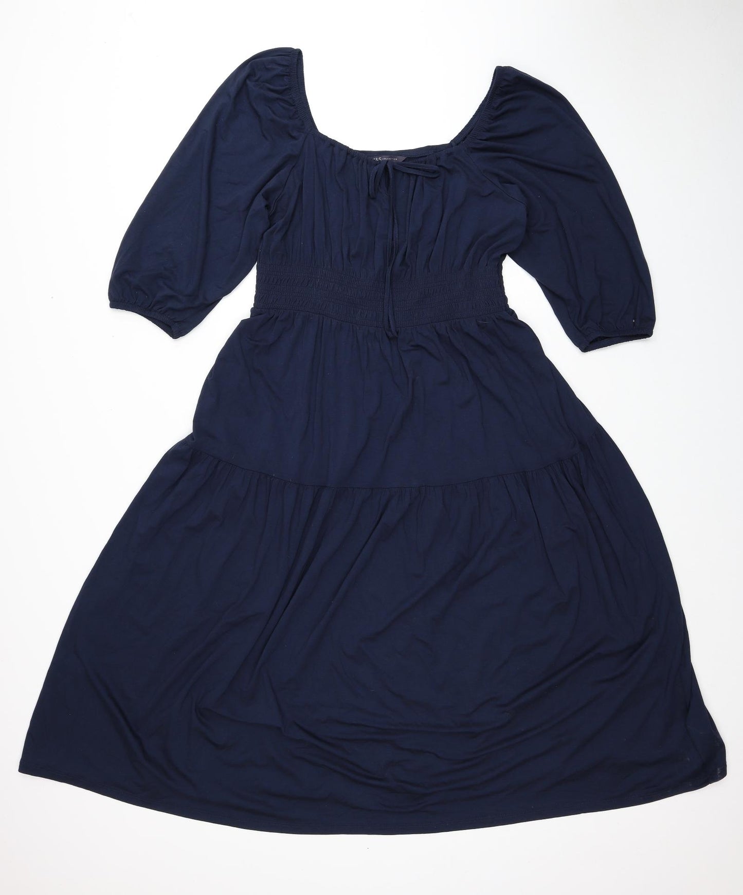 Marks and Spencer Womens Blue Viscose Trapeze & Swing Size 14 Scoop Neck Pullover