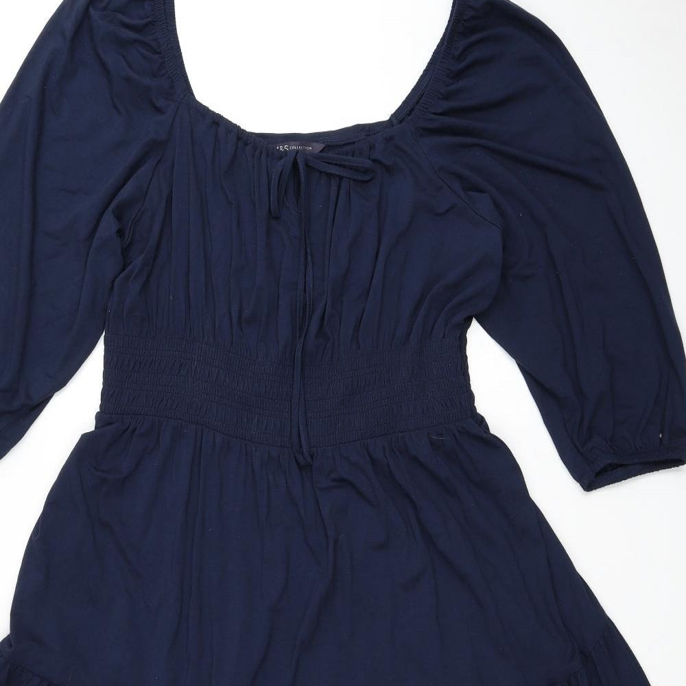 Marks and Spencer Womens Blue Viscose Trapeze & Swing Size 14 Scoop Neck Pullover