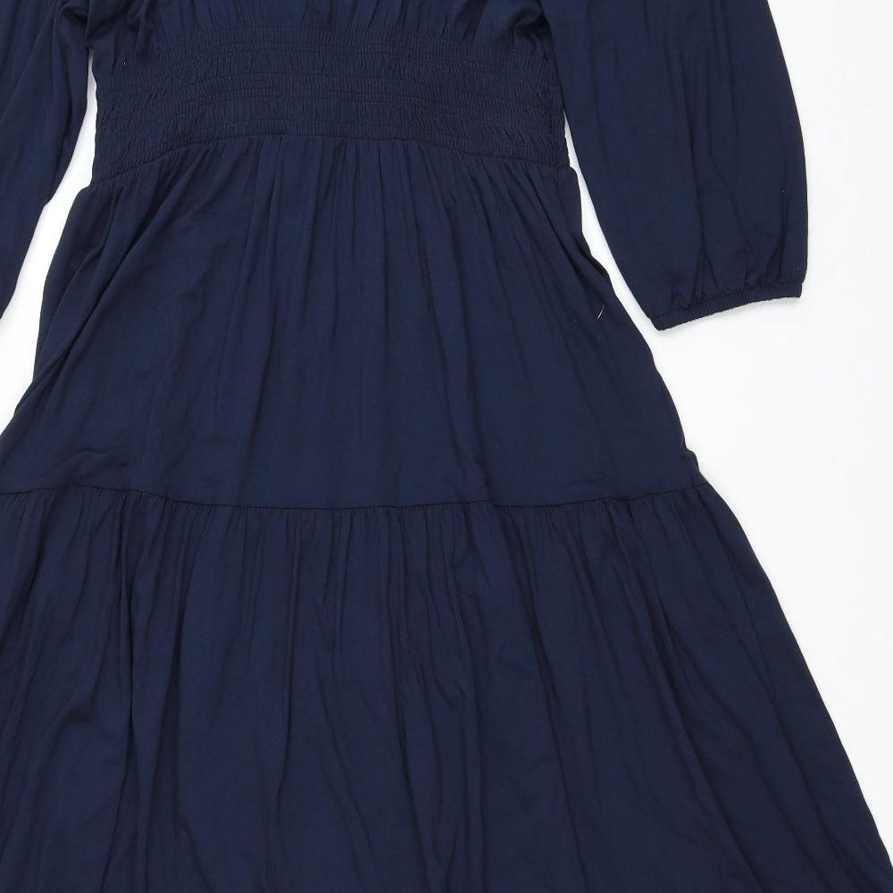 Marks and Spencer Womens Blue Viscose Trapeze & Swing Size 14 Scoop Neck Pullover