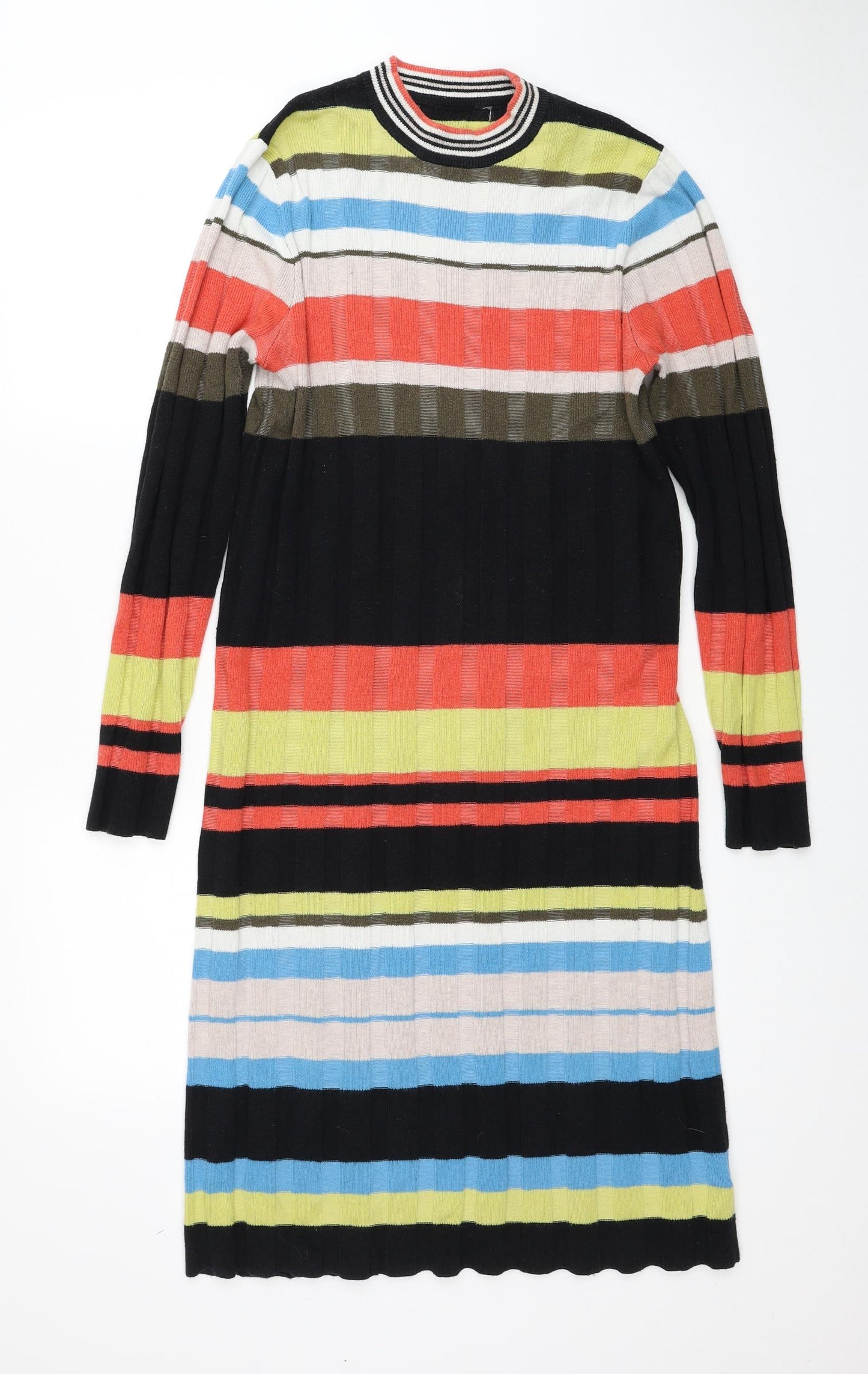 NEXT Womens Multicoloured Striped Cotton Jumper Dress Size 14 Round Neck