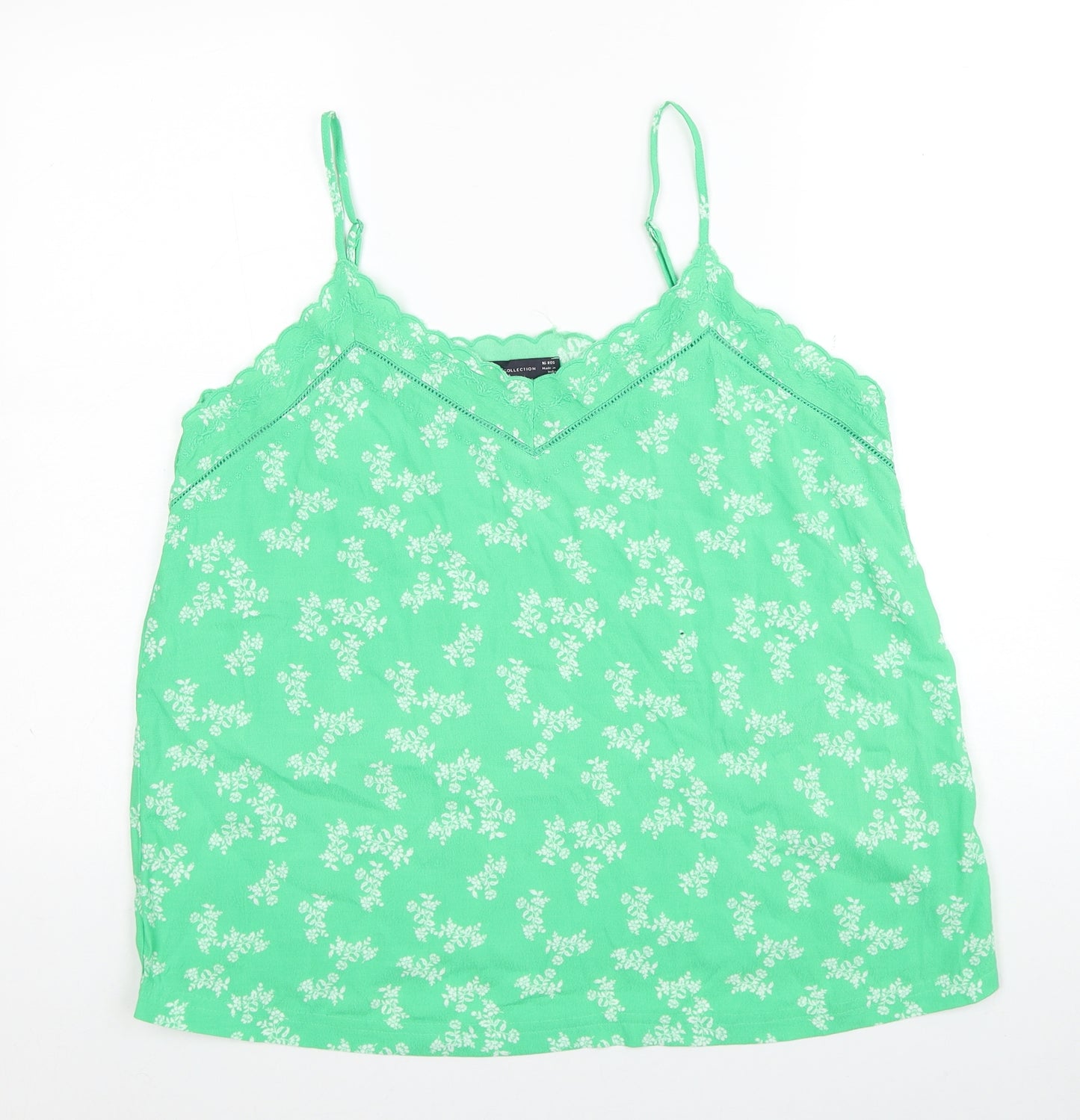Marks and Spencer Womens Green Floral Viscose Camisole Blouse Size 16 V-Neck - Scallop Trim