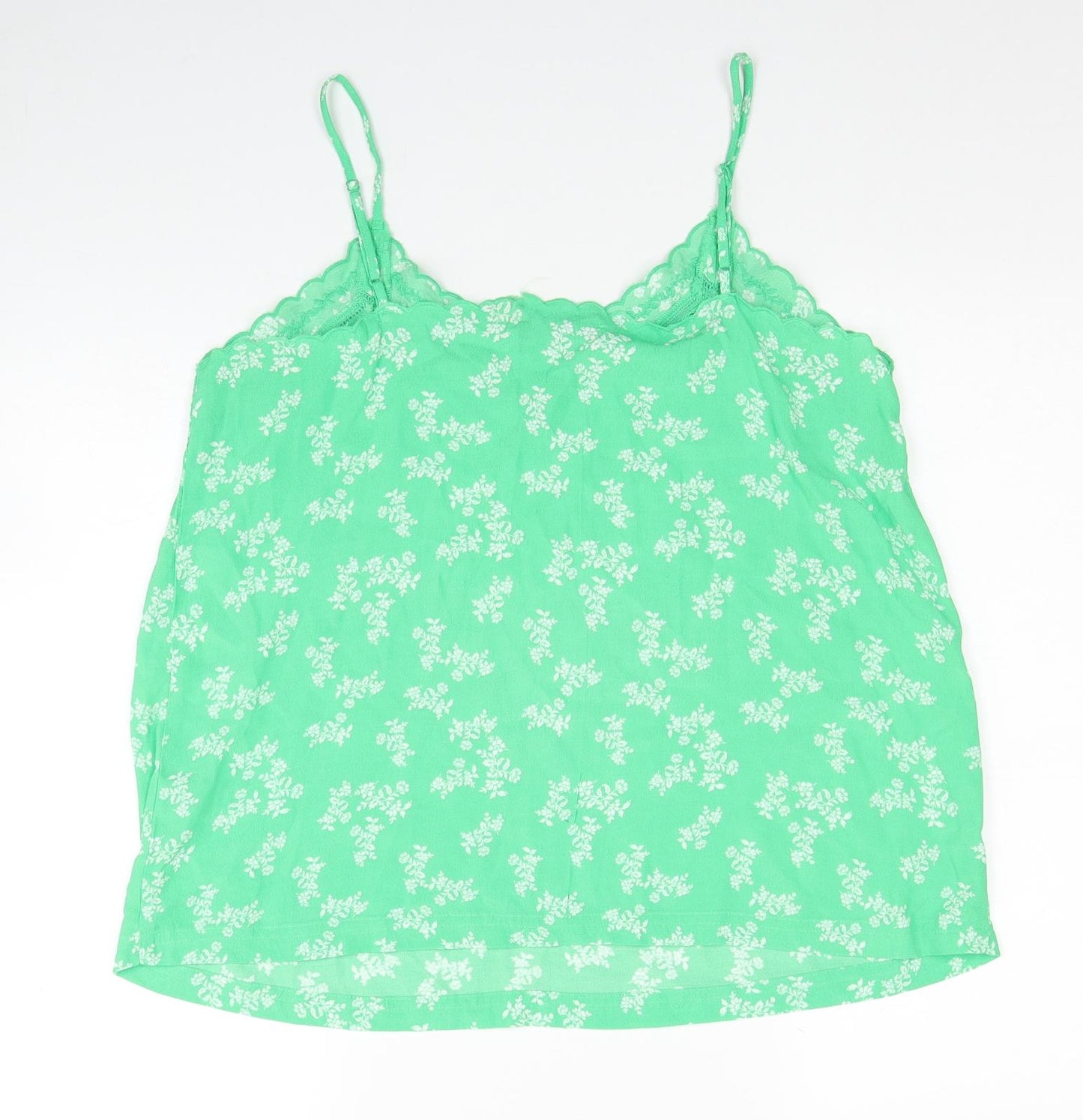 Marks and Spencer Womens Green Floral Viscose Camisole Blouse Size 16 V-Neck - Scallop Trim