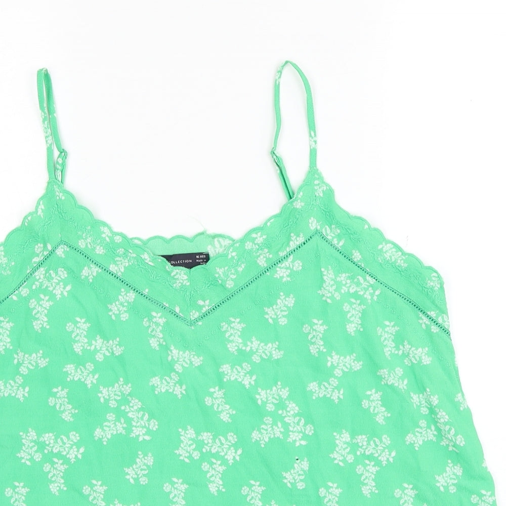 Marks and Spencer Womens Green Floral Viscose Camisole Blouse Size 16 V-Neck - Scallop Trim