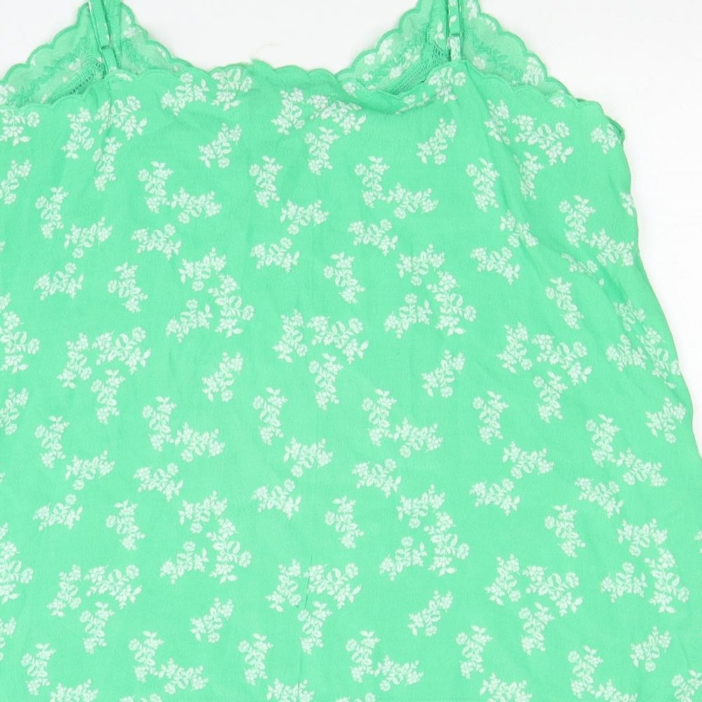Marks and Spencer Womens Green Floral Viscose Camisole Blouse Size 16 V-Neck - Scallop Trim