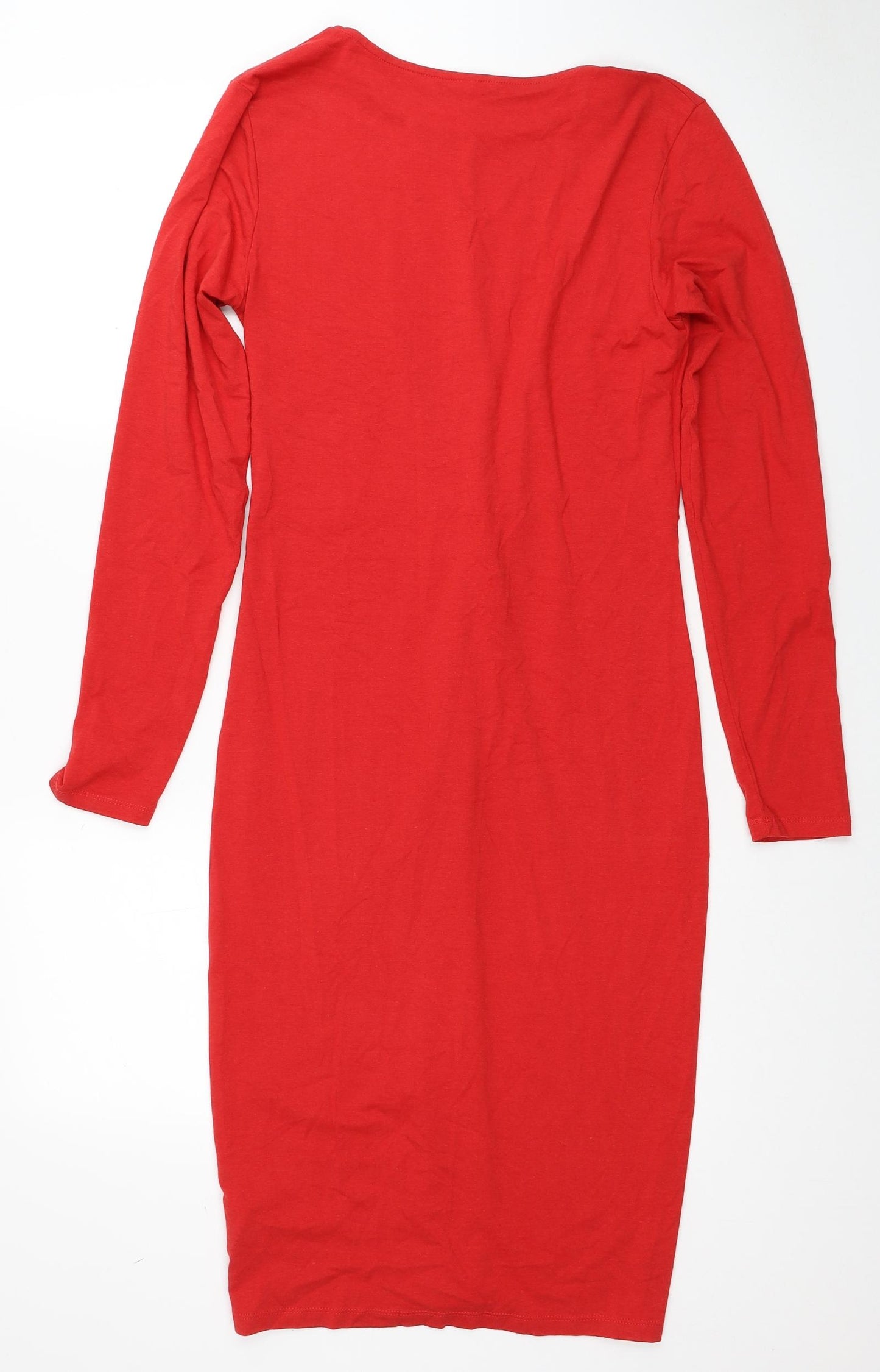 H&M Womens Red Cotton Tank Dress Size L Round Neck Pullover