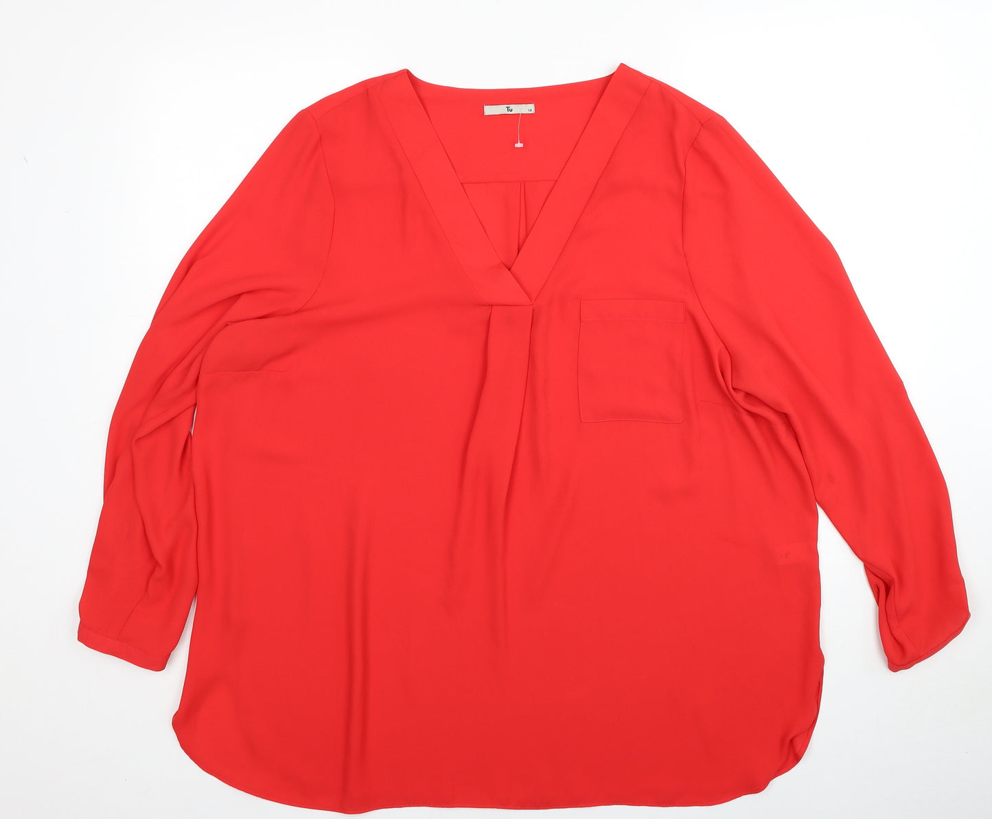 TU Womens Red Polyester Basic Blouse Size 18 V-Neck