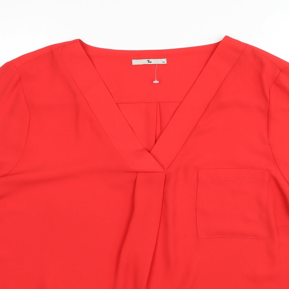 TU Womens Red Polyester Basic Blouse Size 18 V-Neck