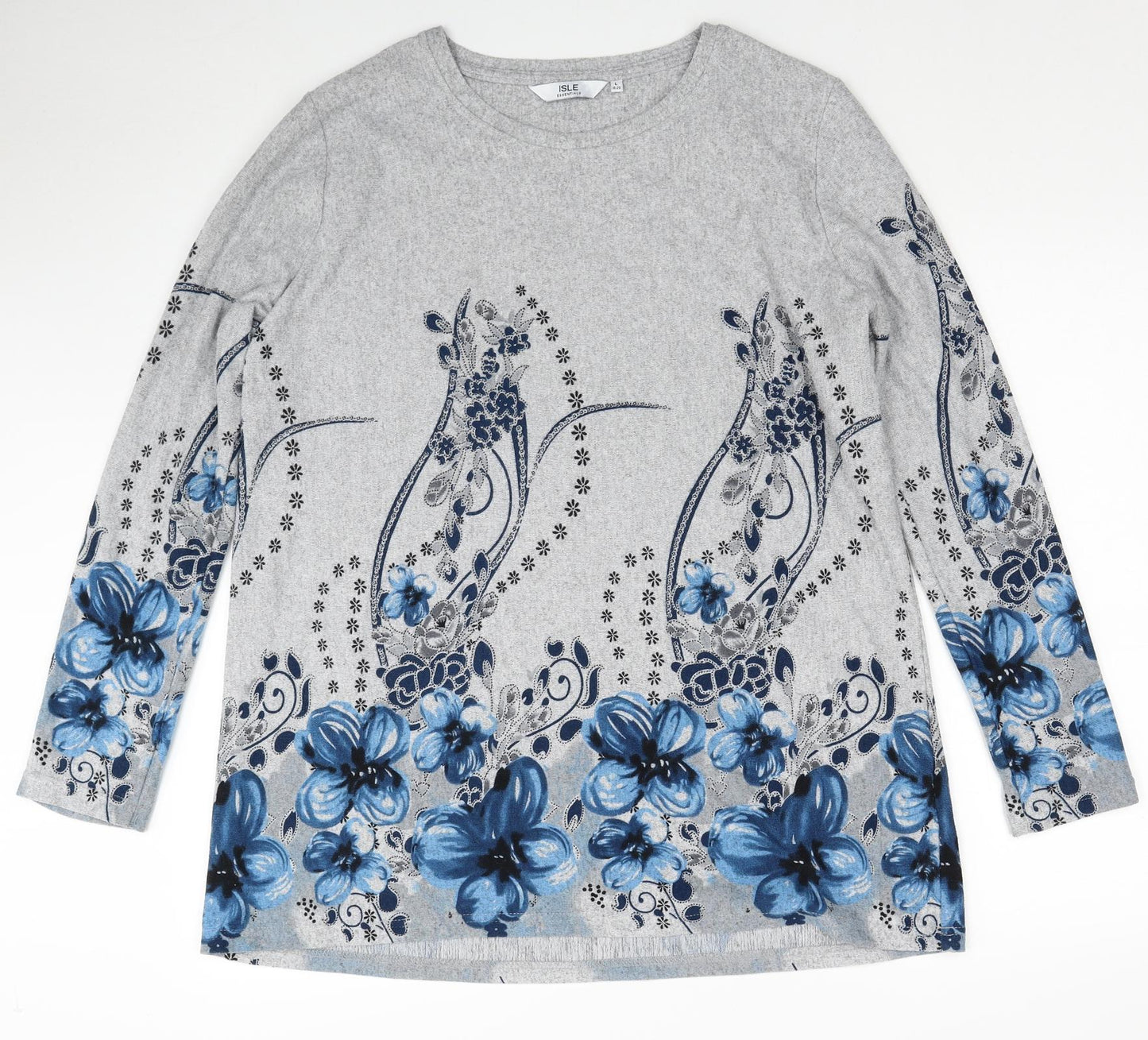 EWM Womens Grey Round Neck Polyester Pullover Jumper Size 18 - Floral Detail