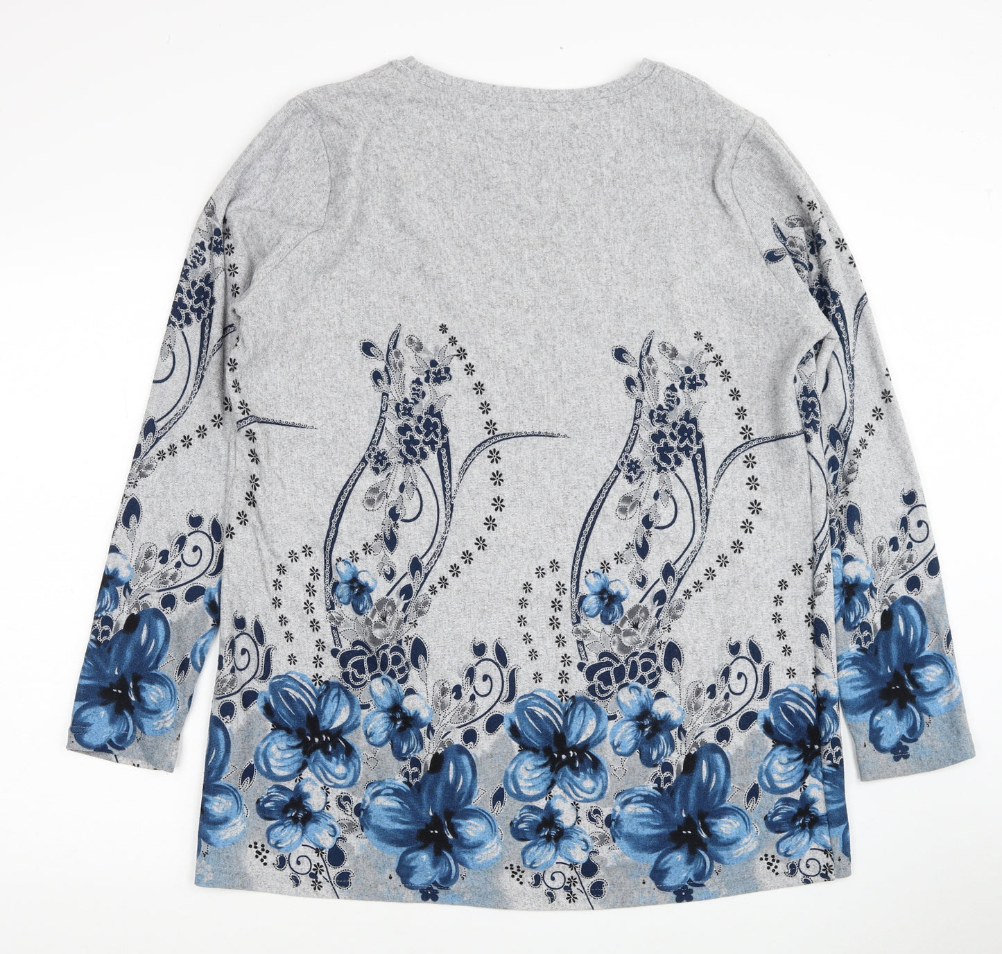EWM Womens Grey Round Neck Polyester Pullover Jumper Size 18 - Floral Detail