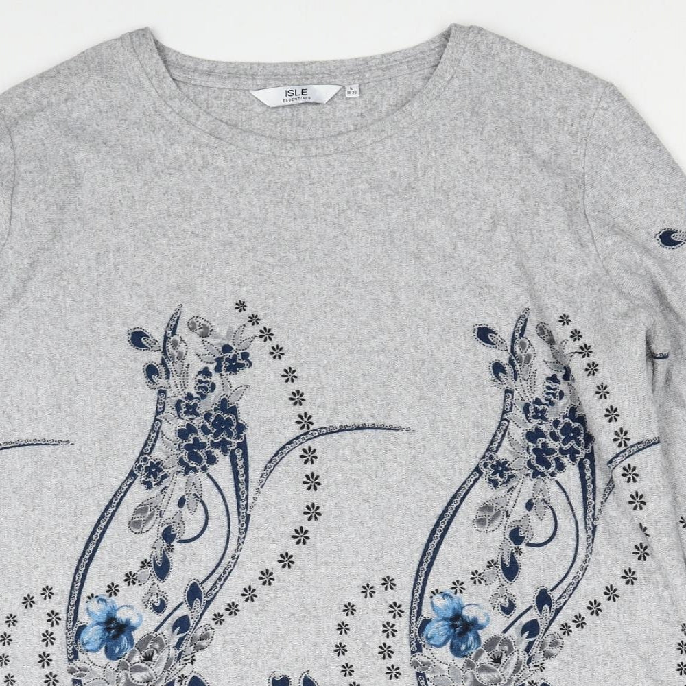 EWM Womens Grey Round Neck Polyester Pullover Jumper Size 18 - Floral Detail