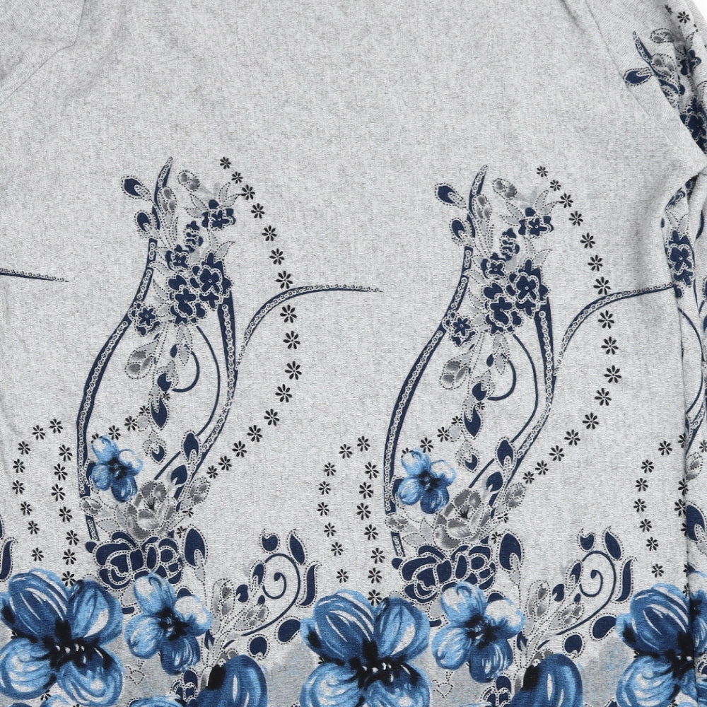EWM Womens Grey Round Neck Polyester Pullover Jumper Size 18 - Floral Detail