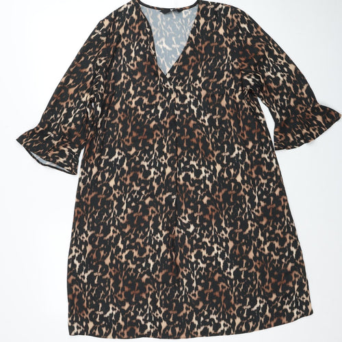 Very Womens Black Animal Print Polyester Trapeze & Swing Size 14 V-Neck Pullover