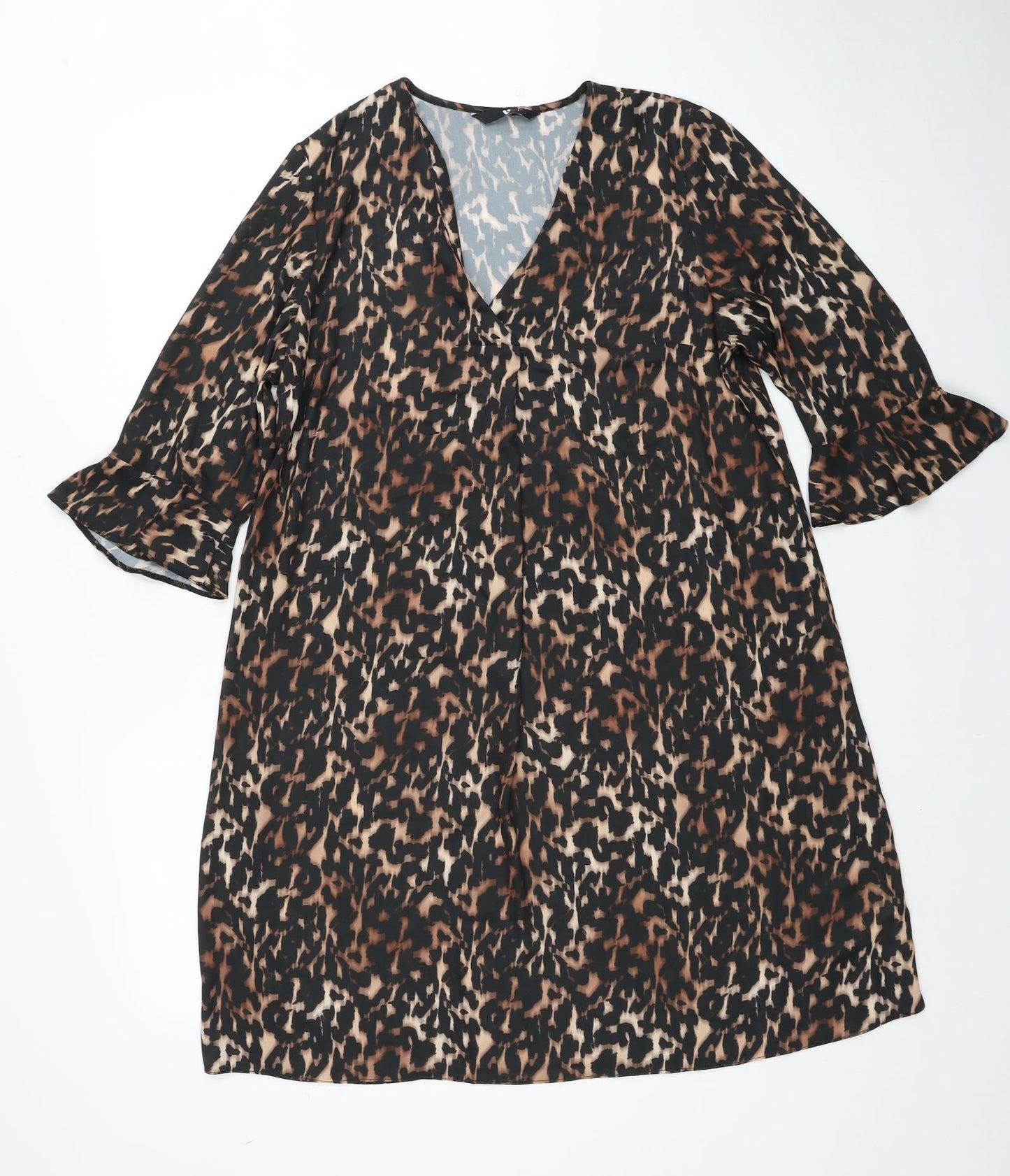 Very Womens Black Animal Print Polyester Trapeze & Swing Size 14 V-Neck Pullover
