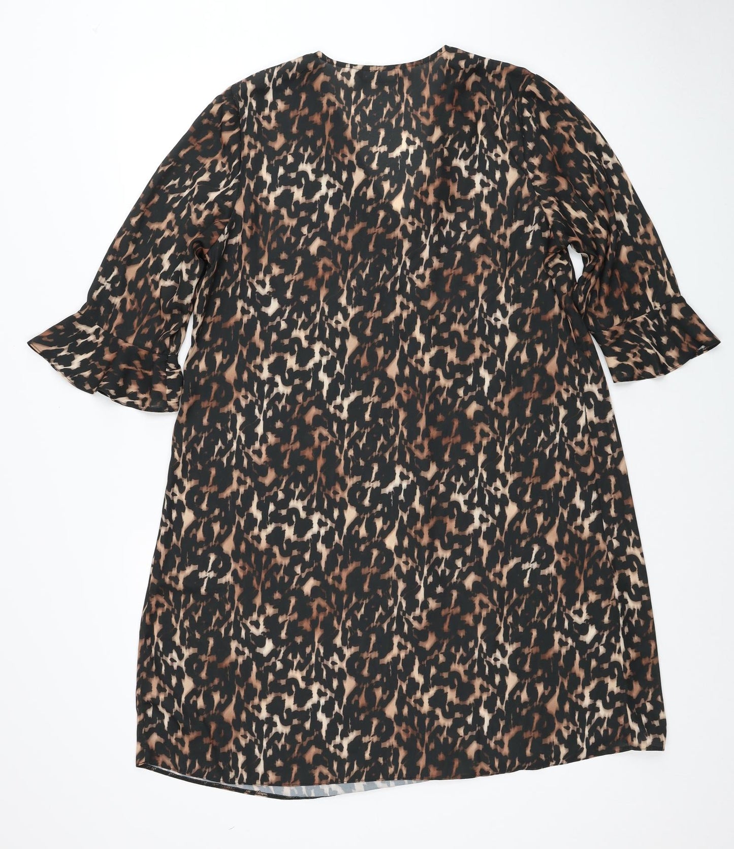 Very Womens Black Animal Print Polyester Trapeze & Swing Size 14 V-Neck Pullover
