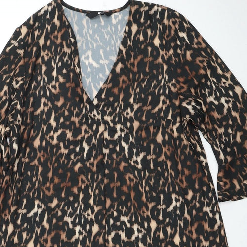 Very Womens Black Animal Print Polyester Trapeze & Swing Size 14 V-Neck Pullover