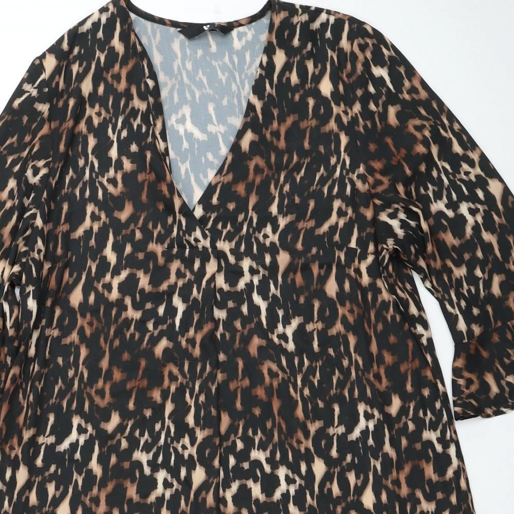 Very Womens Black Animal Print Polyester Trapeze & Swing Size 14 V-Neck Pullover