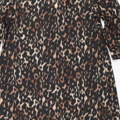 Very Womens Black Animal Print Polyester Trapeze & Swing Size 14 V-Neck Pullover