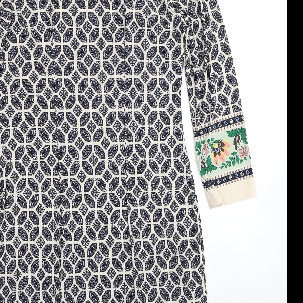 Atmosphere Womens Beige Geometric Polyester Sheath Size 8 Round Neck Pullover