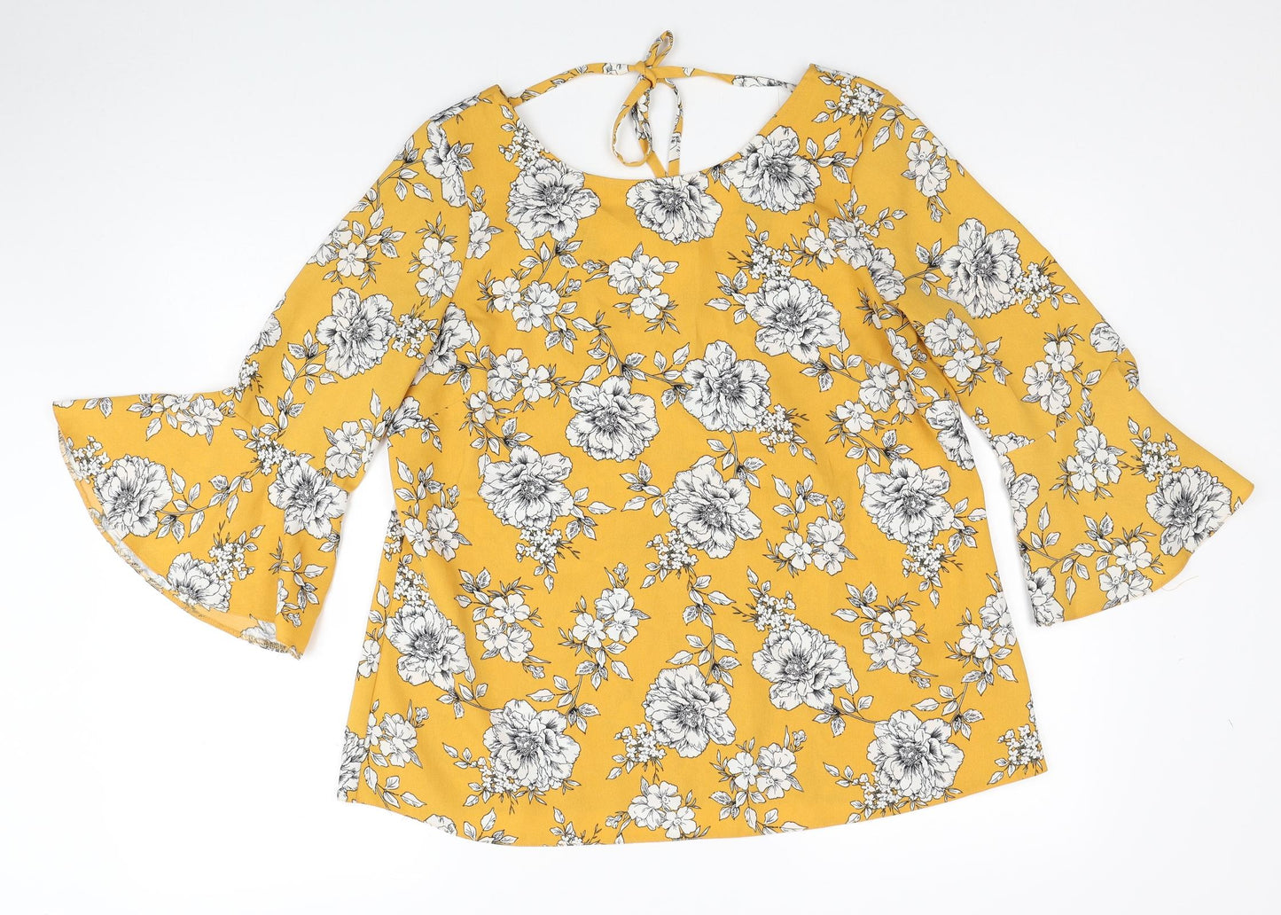 F&F Womens Yellow Floral Viscose Basic Blouse Size 12 Round Neck
