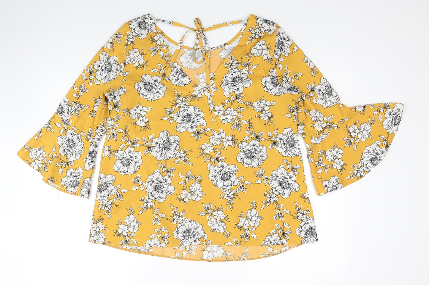 F&F Womens Yellow Floral Viscose Basic Blouse Size 12 Round Neck