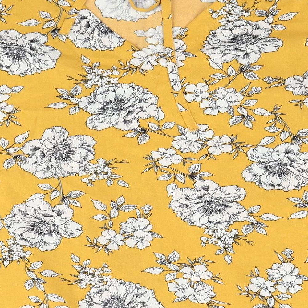 F&F Womens Yellow Floral Viscose Basic Blouse Size 12 Round Neck