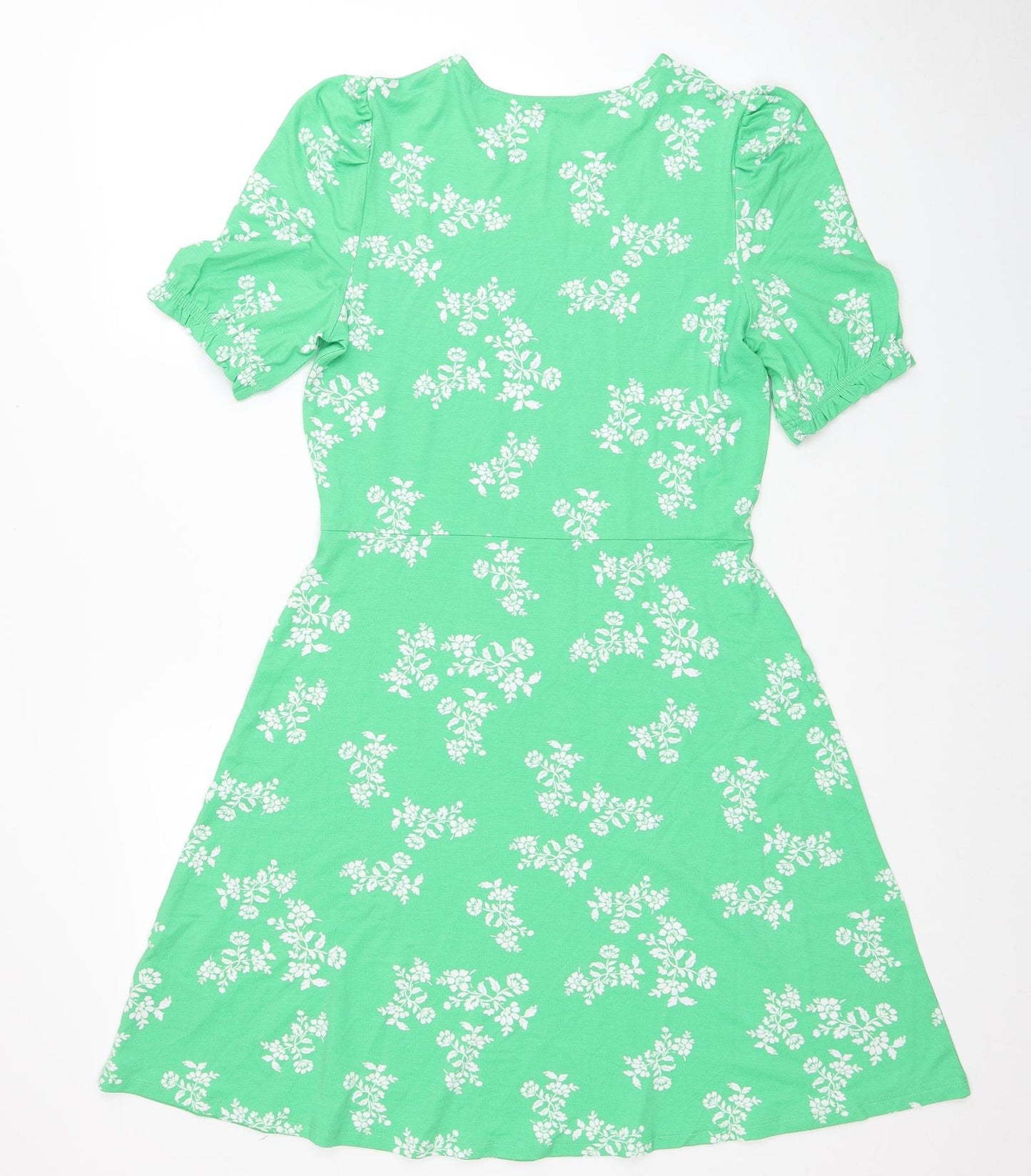 Marks and Spencer Womens Green Floral Viscose A-Line Size 10 Round Neck Pullover