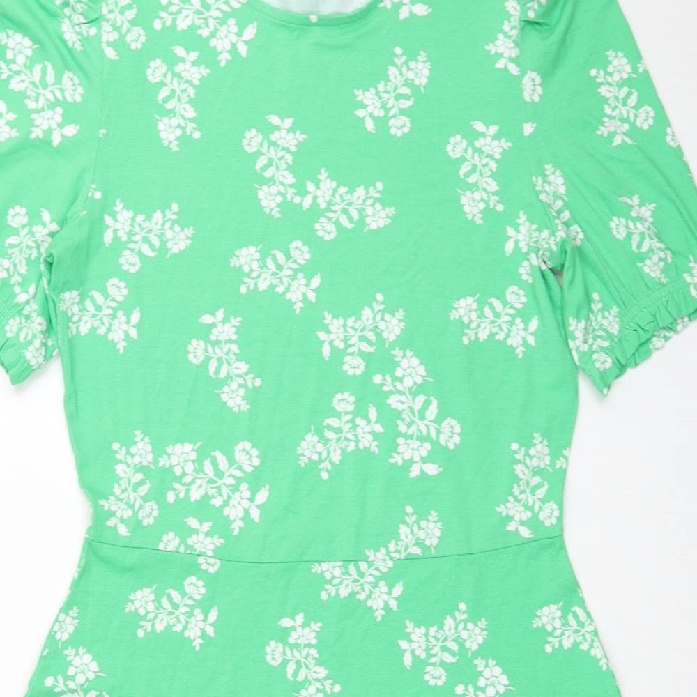 Marks and Spencer Womens Green Floral Viscose A-Line Size 10 Round Neck Pullover