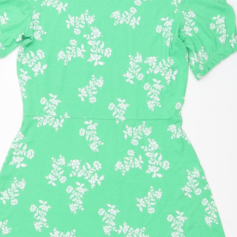 Marks and Spencer Womens Green Floral Viscose A-Line Size 10 Round Neck Pullover