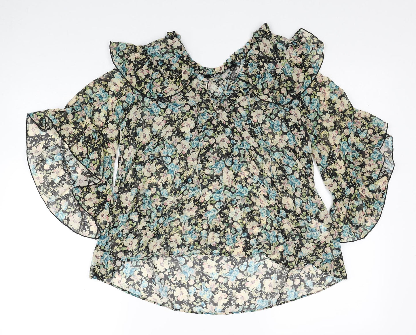 Zara Womens Multicoloured Floral Polyester Basic Blouse Size XS Round Neck
