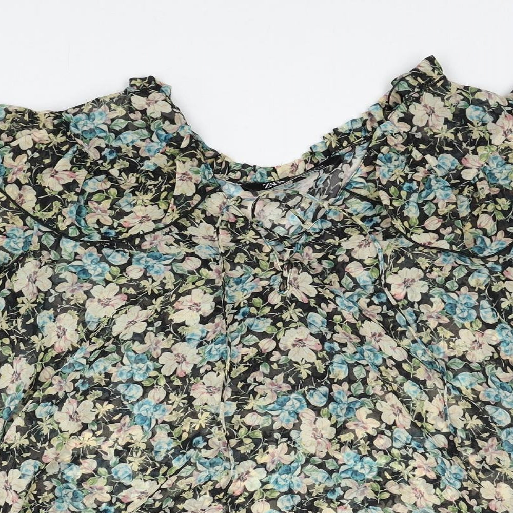 Zara Womens Multicoloured Floral Polyester Basic Blouse Size XS Round Neck
