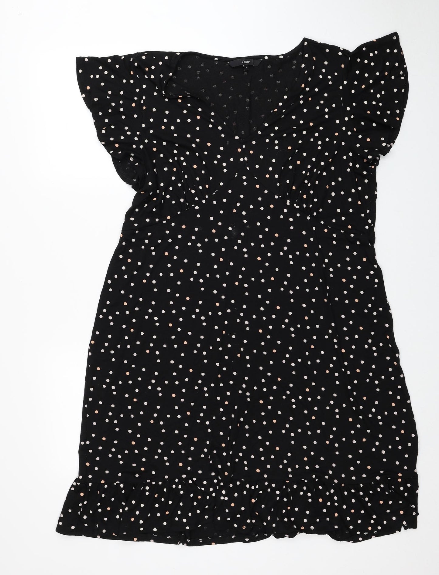 NEXT Womens Black Polka Dot Viscose A-Line Size 18 V-Neck Pullover