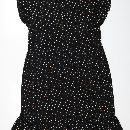 NEXT Womens Black Polka Dot Viscose A-Line Size 18 V-Neck Pullover