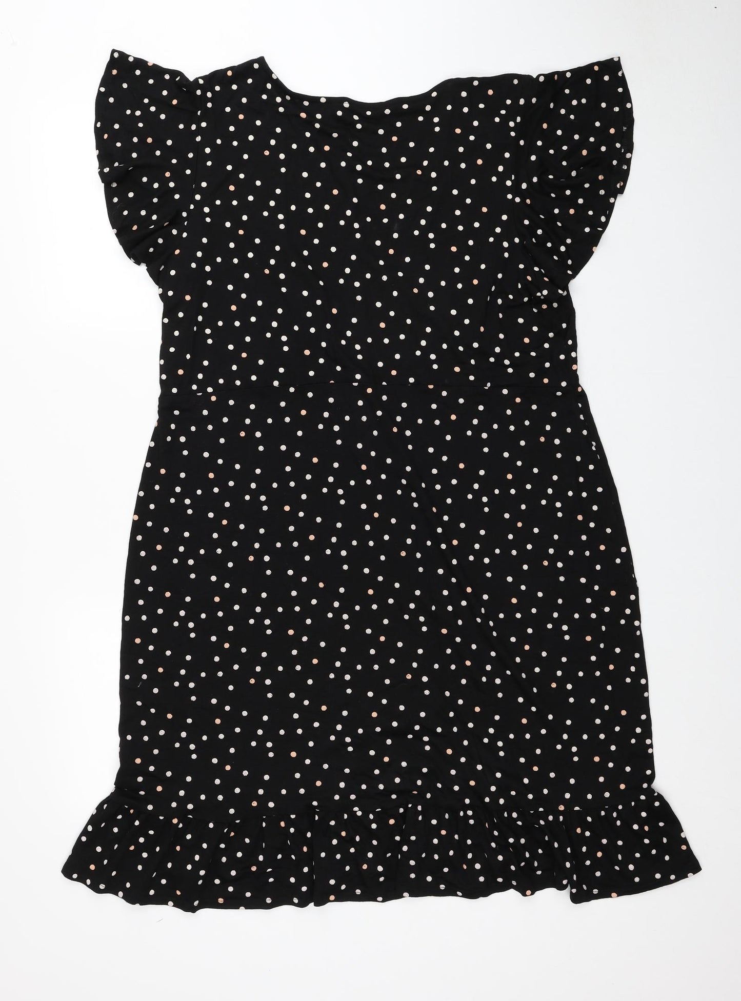 NEXT Womens Black Polka Dot Viscose A-Line Size 18 V-Neck Pullover
