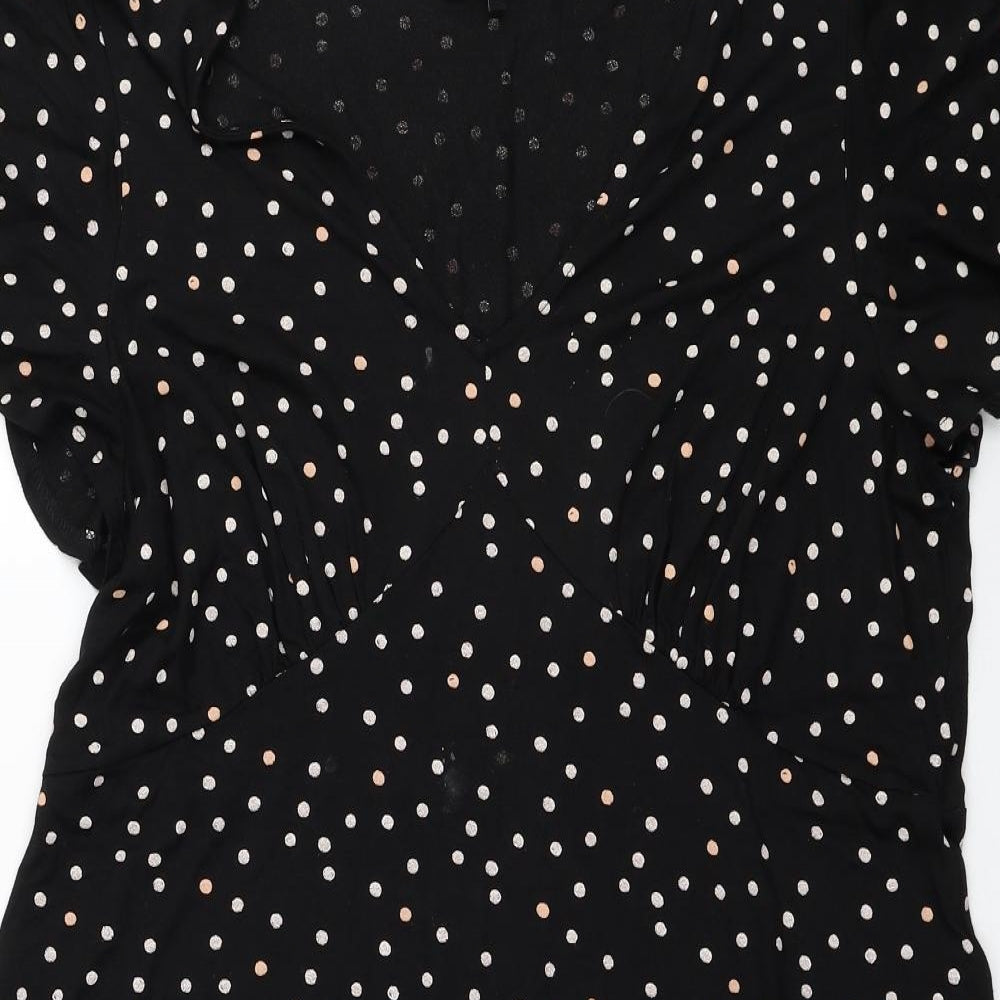 NEXT Womens Black Polka Dot Viscose A-Line Size 18 V-Neck Pullover
