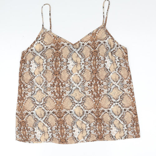 Marks and Spencer Womens Brown Animal Print Polyester Basic Tank Size 14 V-Neck - Snakeskin Pattern