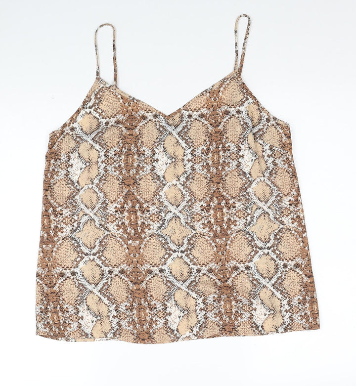 Marks and Spencer Womens Brown Animal Print Polyester Basic Tank Size 14 V-Neck - Snakeskin Pattern