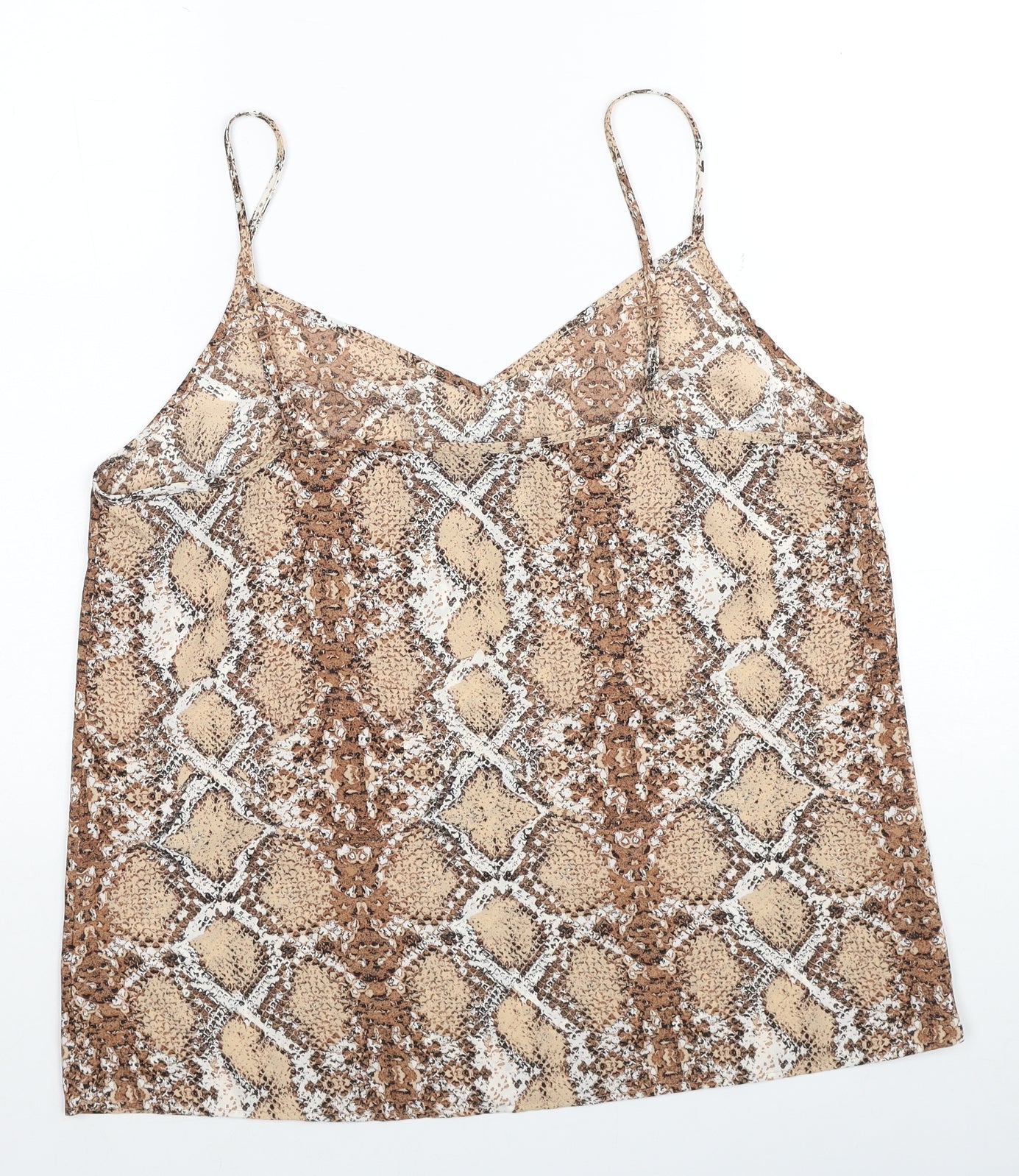 Marks and Spencer Womens Brown Animal Print Polyester Basic Tank Size 14 V-Neck - Snakeskin Pattern