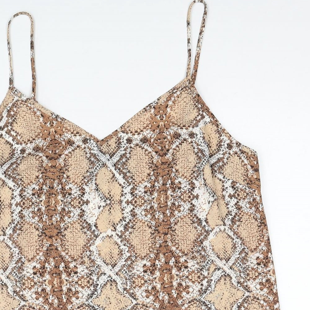 Marks and Spencer Womens Brown Animal Print Polyester Basic Tank Size 14 V-Neck - Snakeskin Pattern