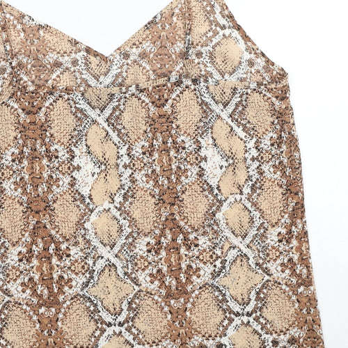Marks and Spencer Womens Brown Animal Print Polyester Basic Tank Size 14 V-Neck - Snakeskin Pattern