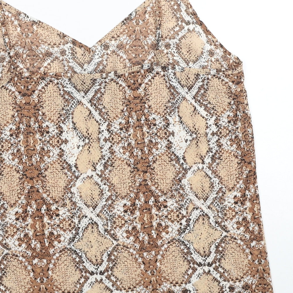 Marks and Spencer Womens Brown Animal Print Polyester Basic Tank Size 14 V-Neck - Snakeskin Pattern