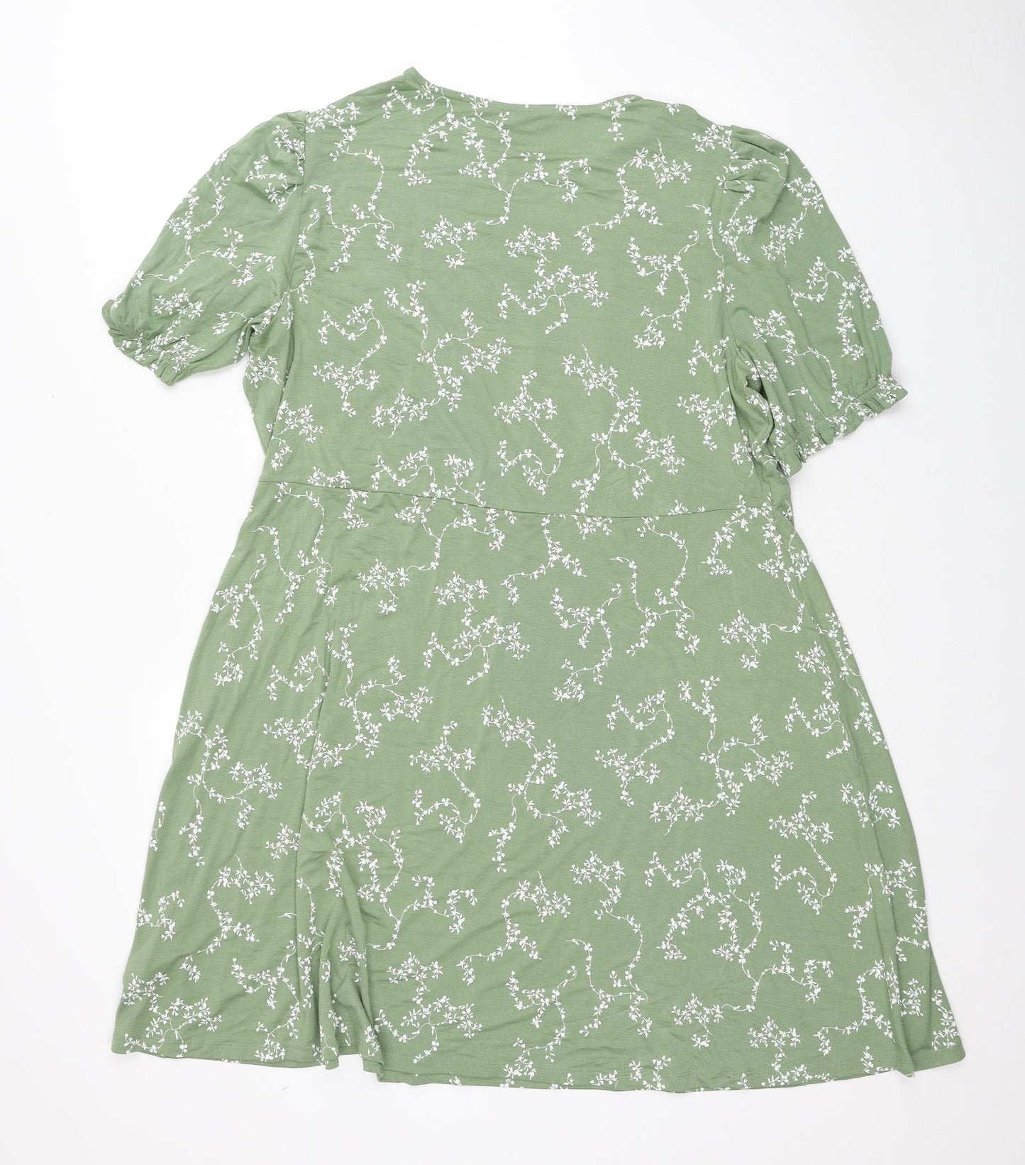Marks and Spencer Womens Green Floral Viscose A-Line Size 18 Round Neck Pullover