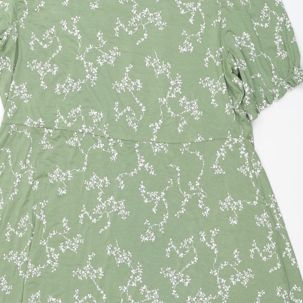Marks and Spencer Womens Green Floral Viscose A-Line Size 18 Round Neck Pullover
