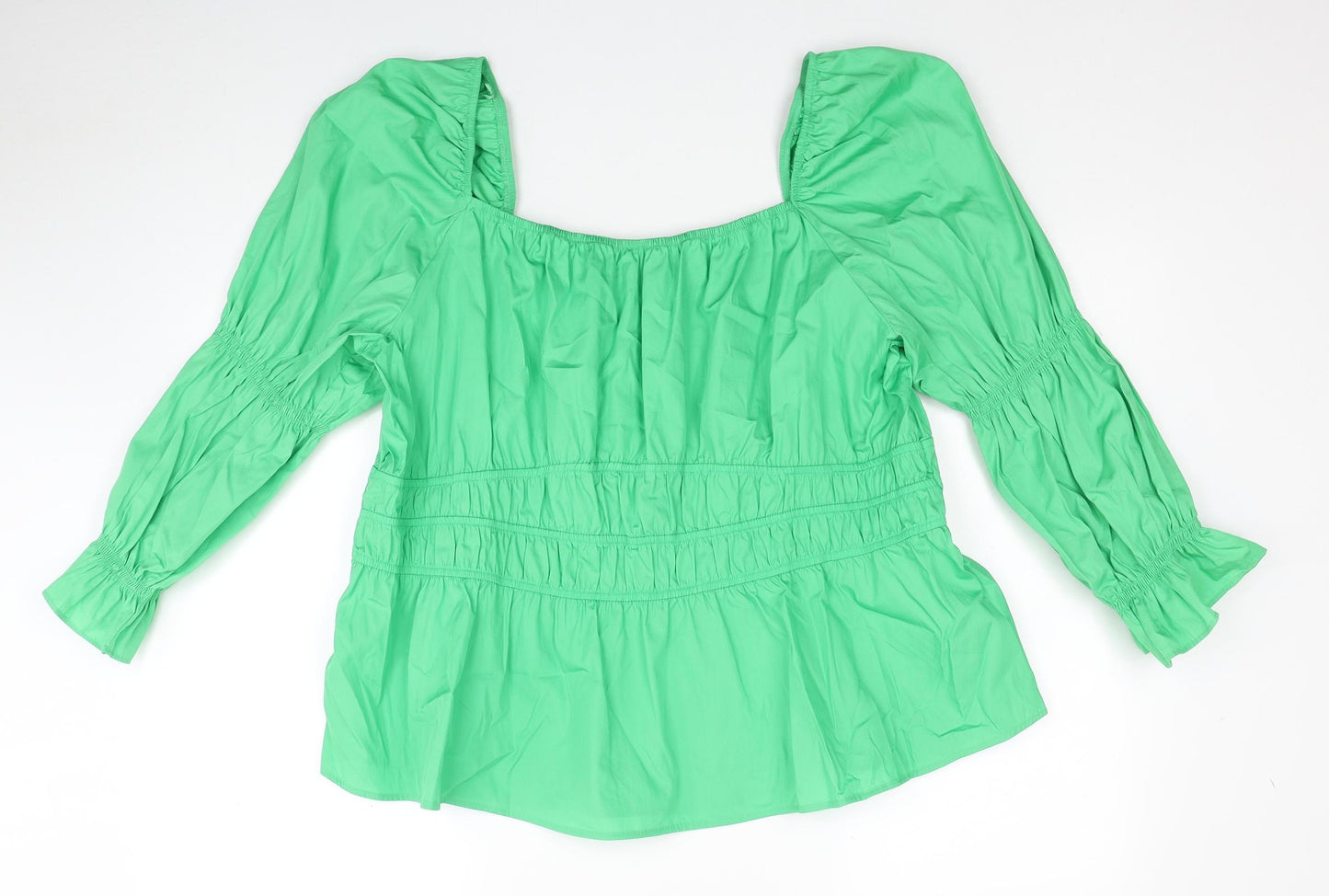 Marks and Spencer Womens Green Cotton Basic Blouse Size 24 Square Neck