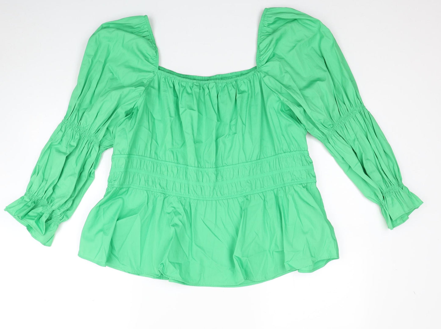 Marks and Spencer Womens Green Cotton Basic Blouse Size 24 Square Neck