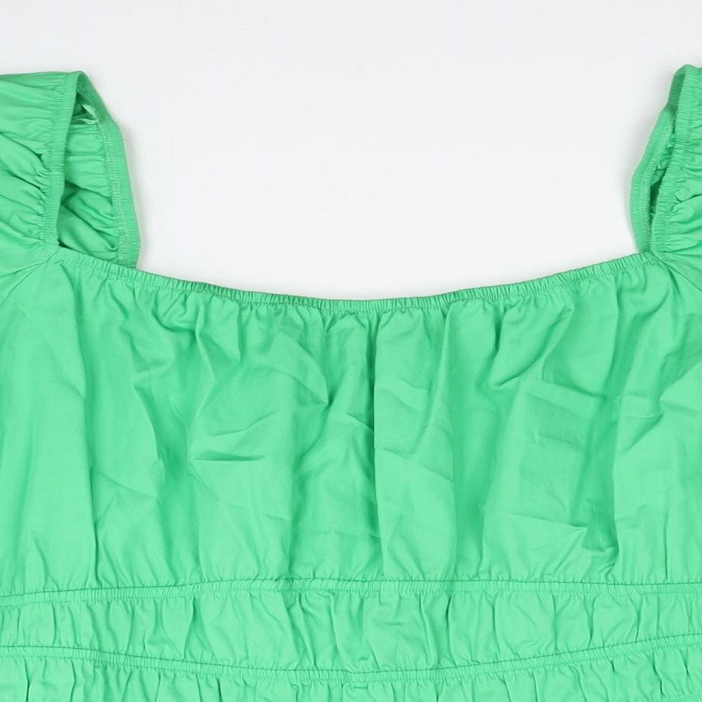 Marks and Spencer Womens Green Cotton Basic Blouse Size 24 Square Neck