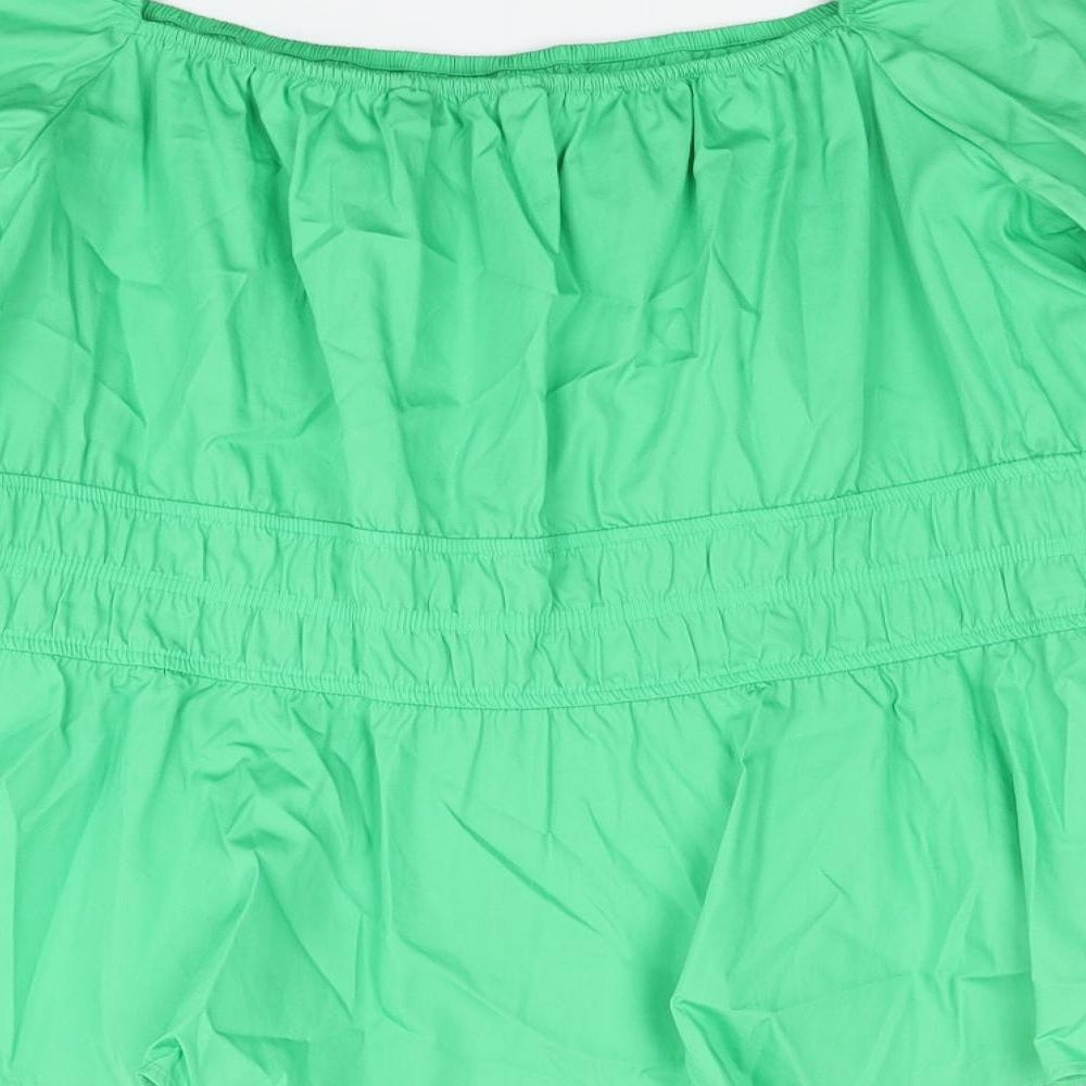 Marks and Spencer Womens Green Cotton Basic Blouse Size 24 Square Neck