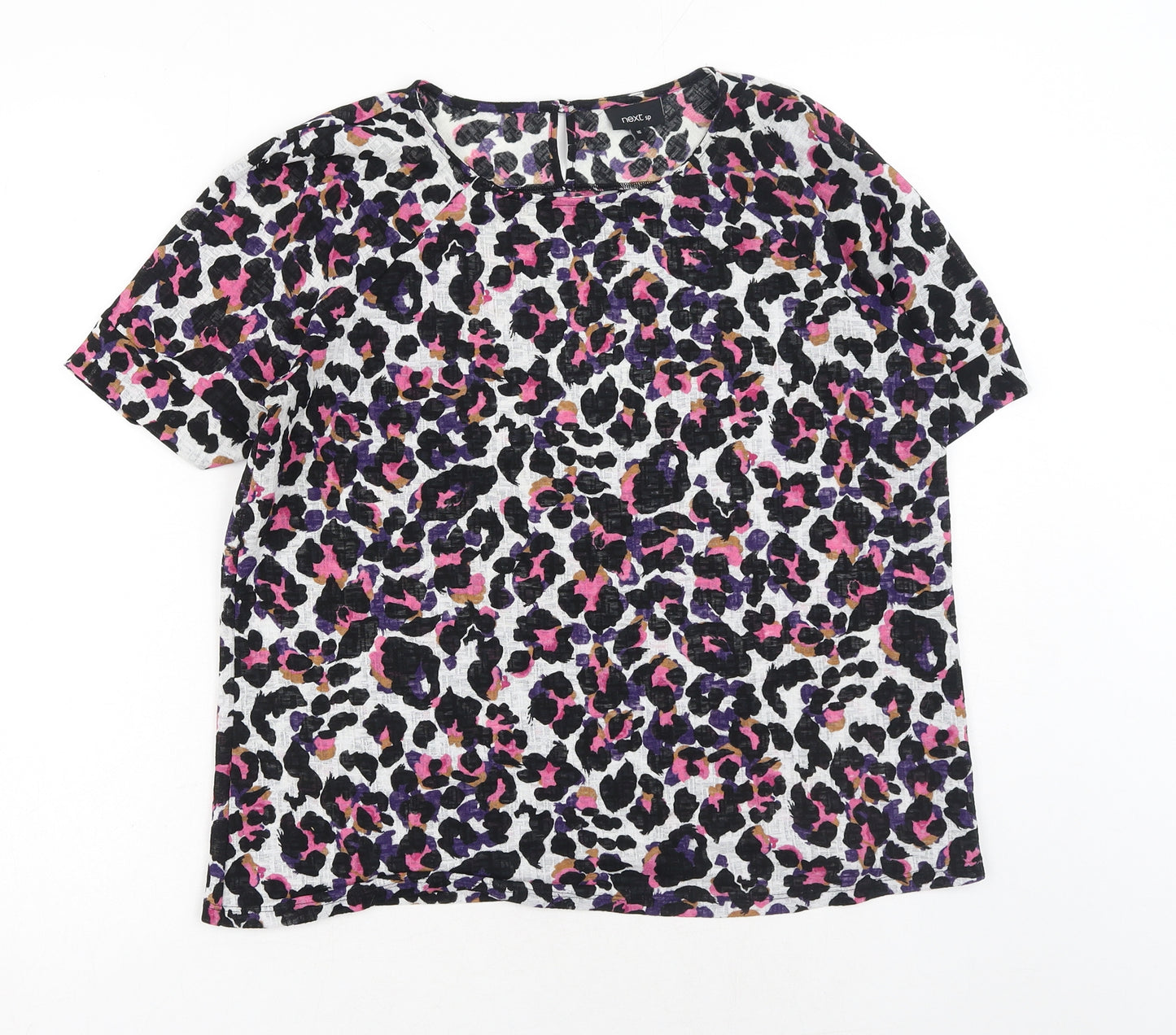 NEXT Womens Pink Animal Print Cotton Basic T-Shirt Size 16 Boat Neck
