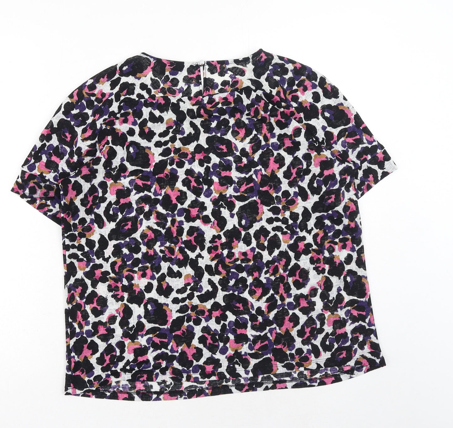 NEXT Womens Pink Animal Print Cotton Basic T-Shirt Size 16 Boat Neck