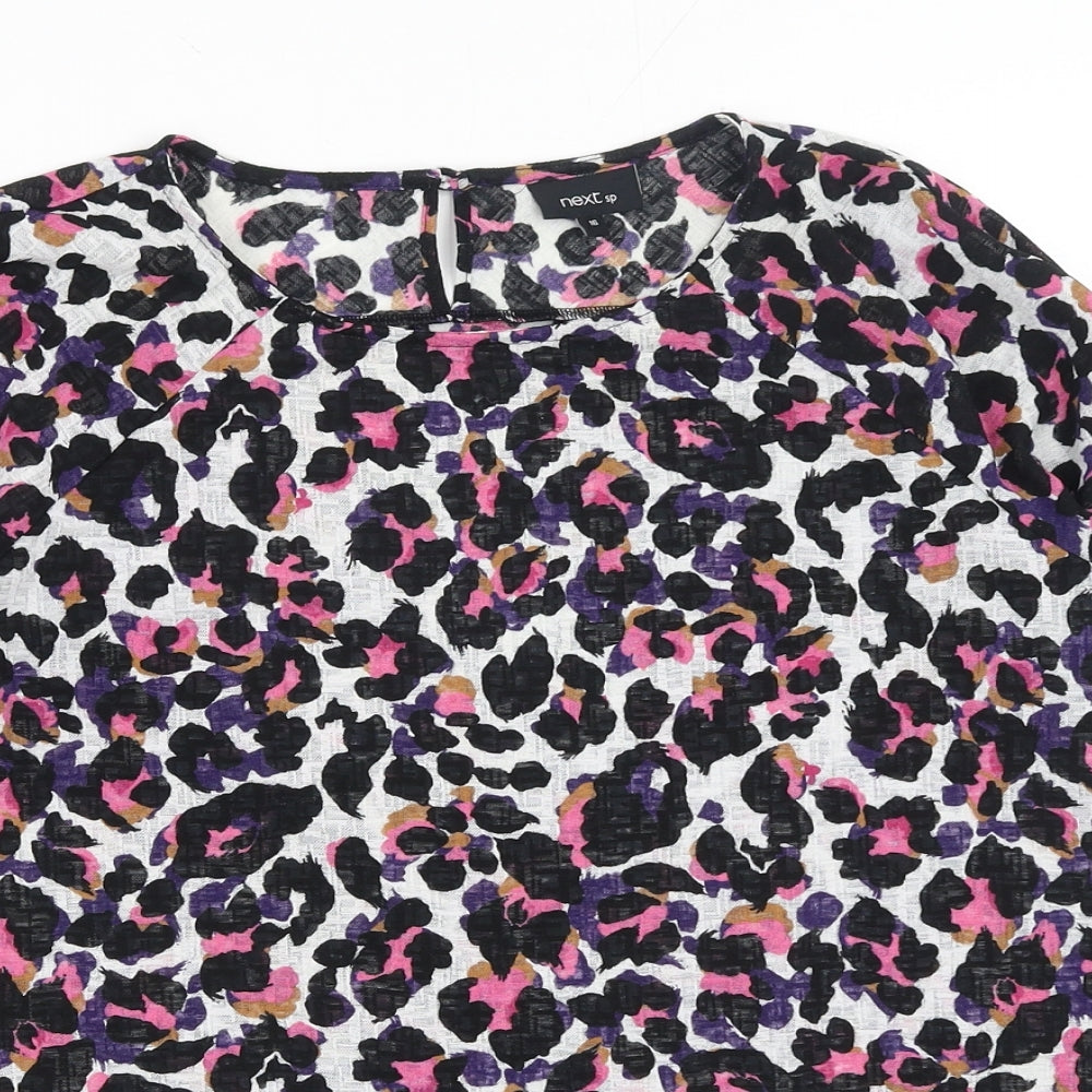 NEXT Womens Pink Animal Print Cotton Basic T-Shirt Size 16 Boat Neck