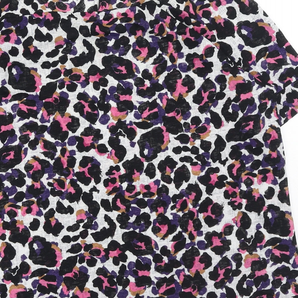 NEXT Womens Pink Animal Print Cotton Basic T-Shirt Size 16 Boat Neck